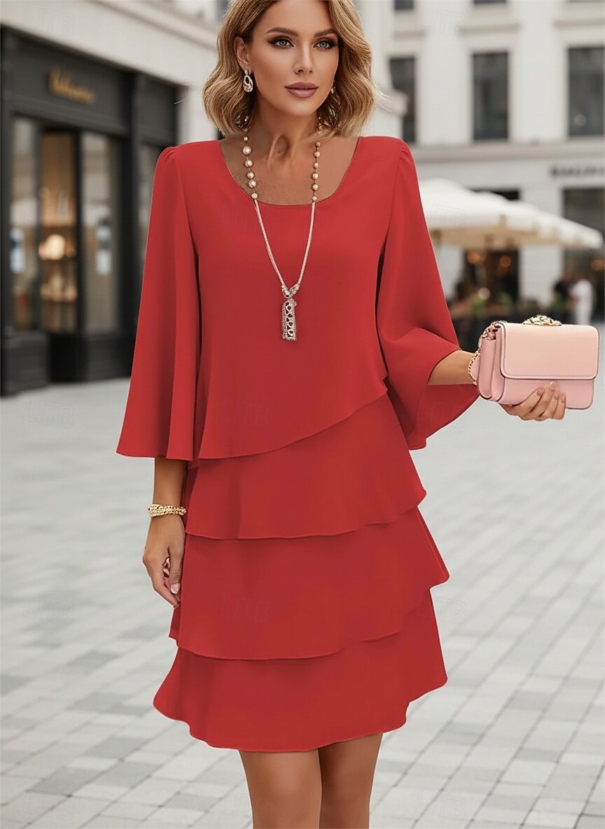 Abito Lungo Chiffon a Strati con Scollo a V